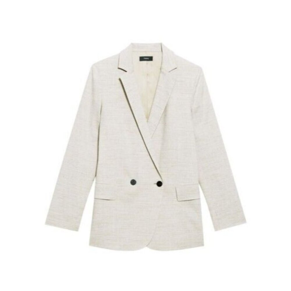 NWT Theory Double-Breasted Boy Jacket Oat Melange Eco Sharkskin Linen Blazer 12